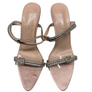 Berness Women’s‎ 7 Pink Satin Rhinestone Strap Slip-On Stiletto Heels 4"